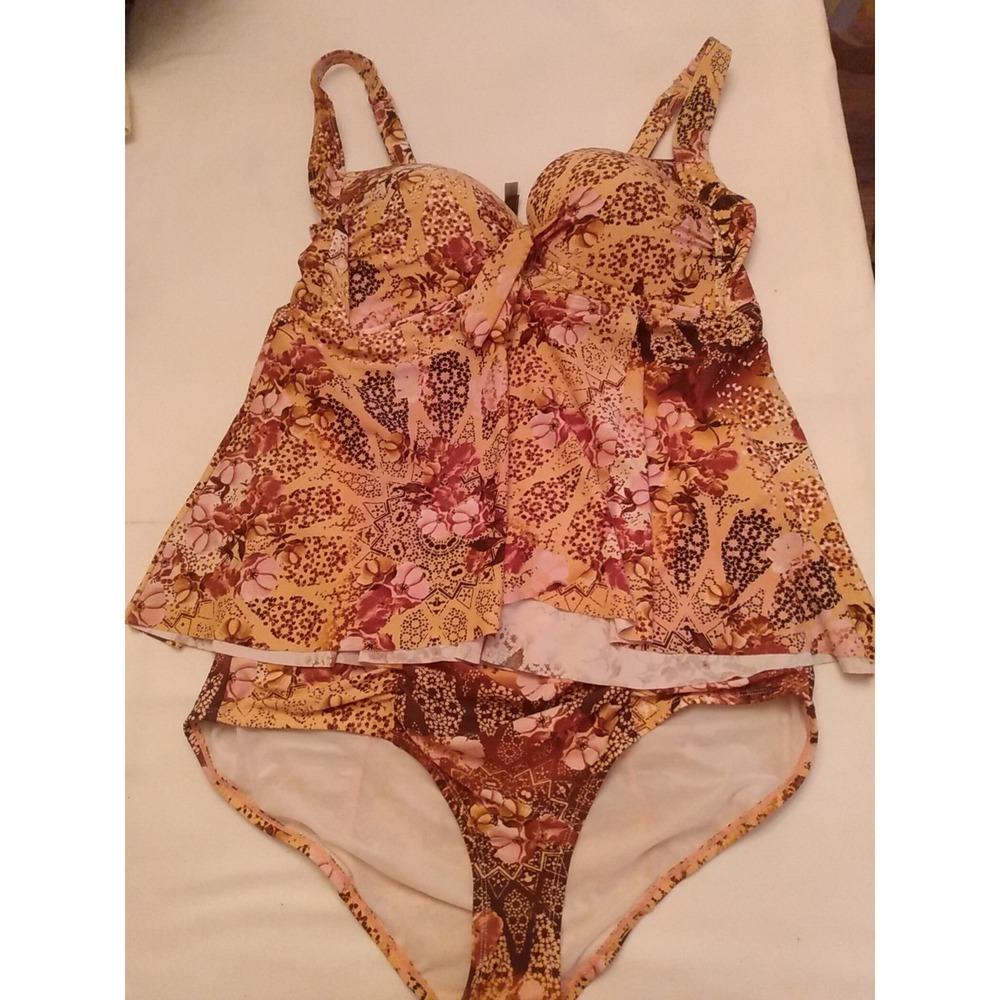 TORRID Wireless Babydoll Tie-Front Tankini Set Adjustable Straps Sz 2 D/DD